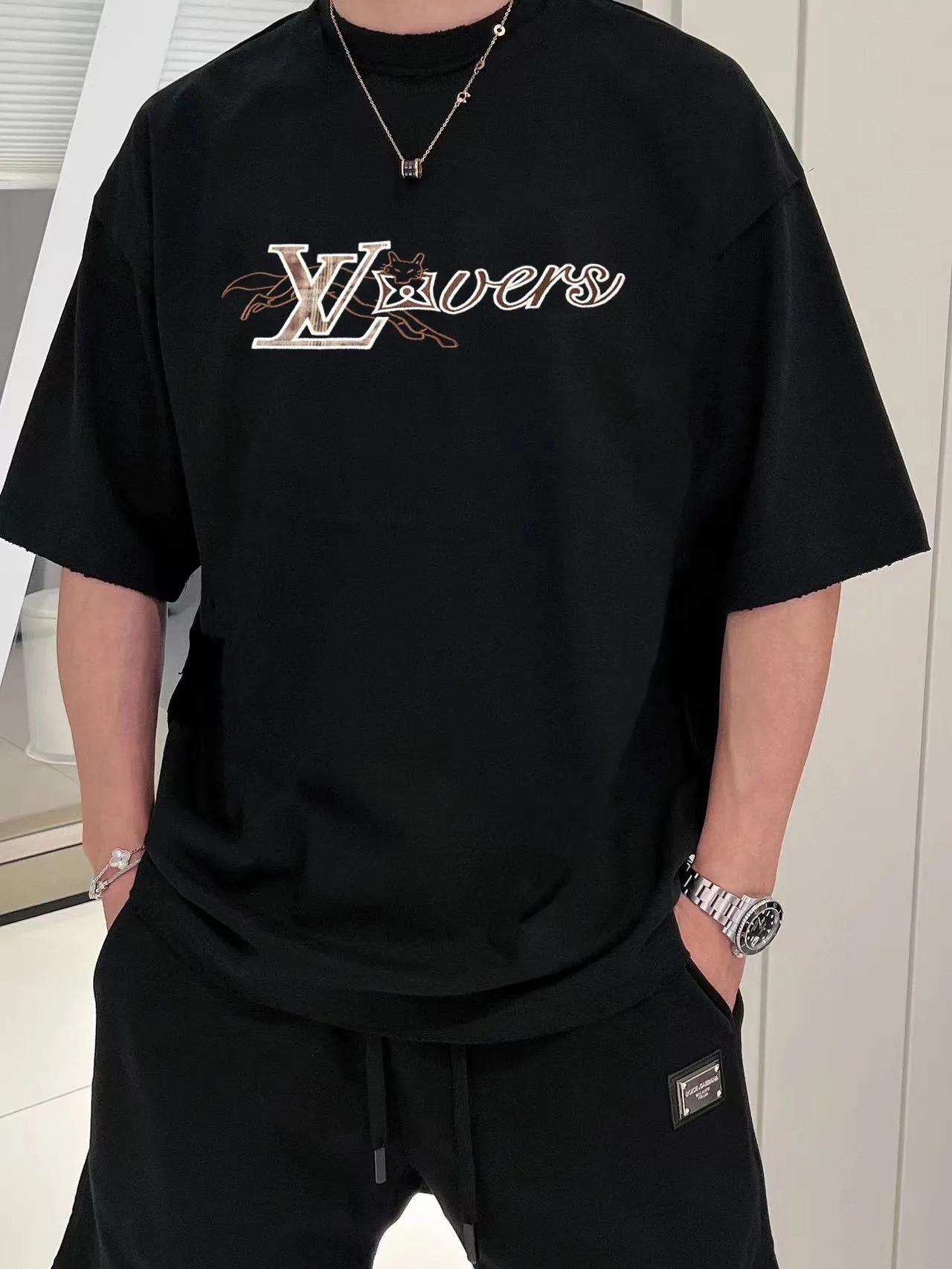 Louis Vuitton/Louis Vuitton 26ss fox letter embroidered short sleeves